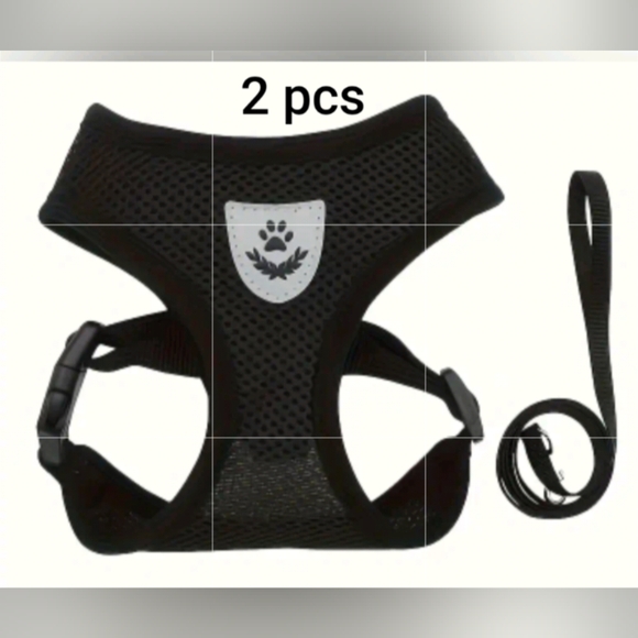 Adjustable Dog Harness+Leash Breathable & Comfortable Mesh Black/Gray Small - Picture 1 of 8